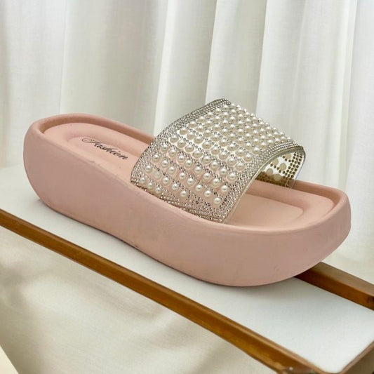 pearl wedge slipper